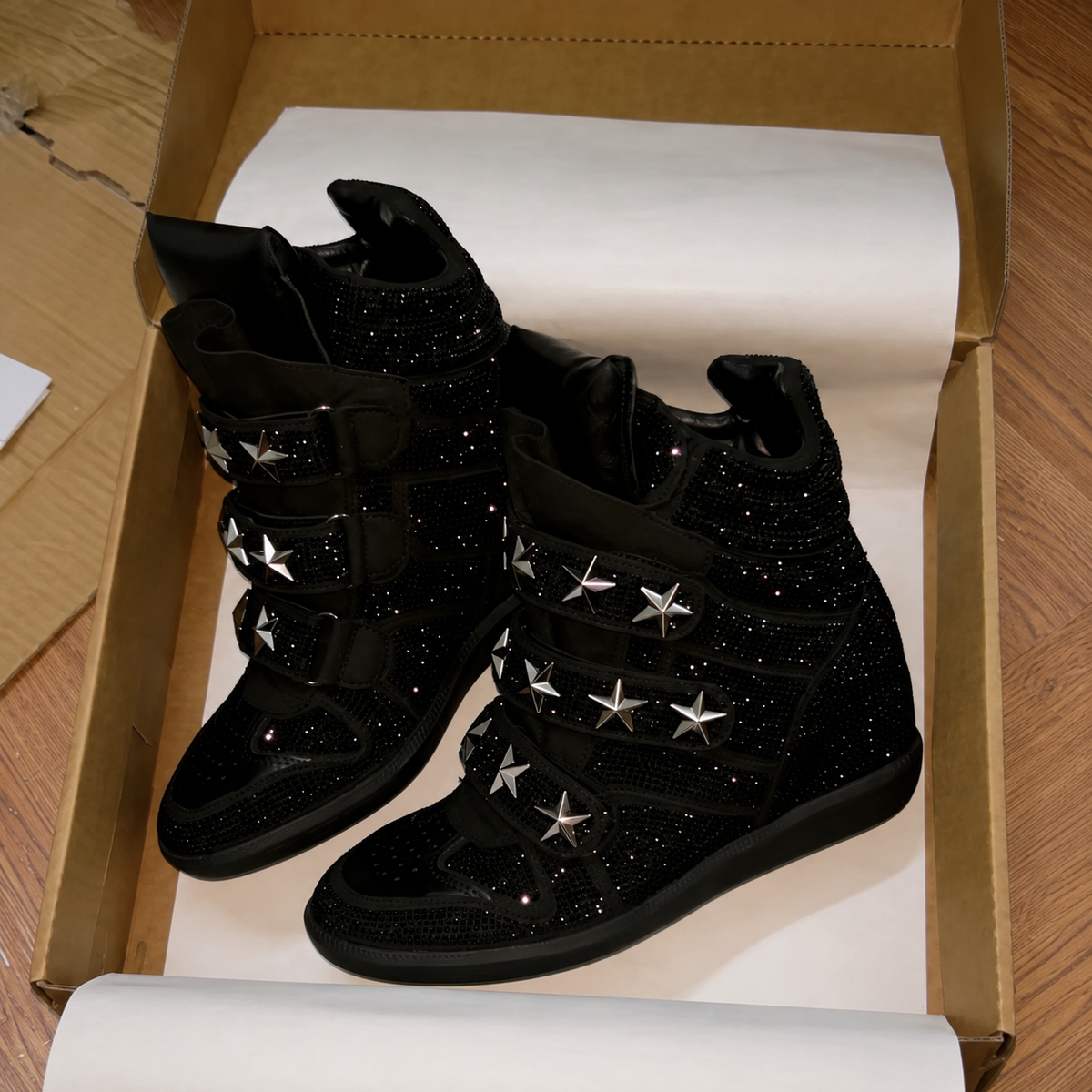 Star Rhinestone Wedge Sneakers.