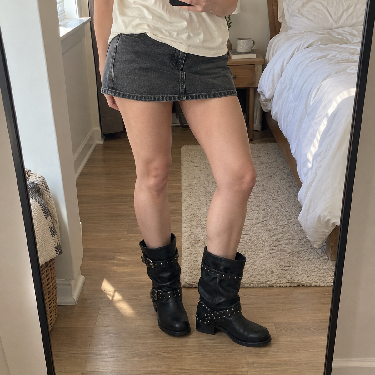 Studded Slouchy Moto Boots.