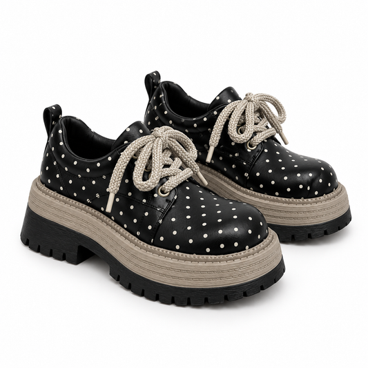 Polka Dot Platform Derby Shoes.